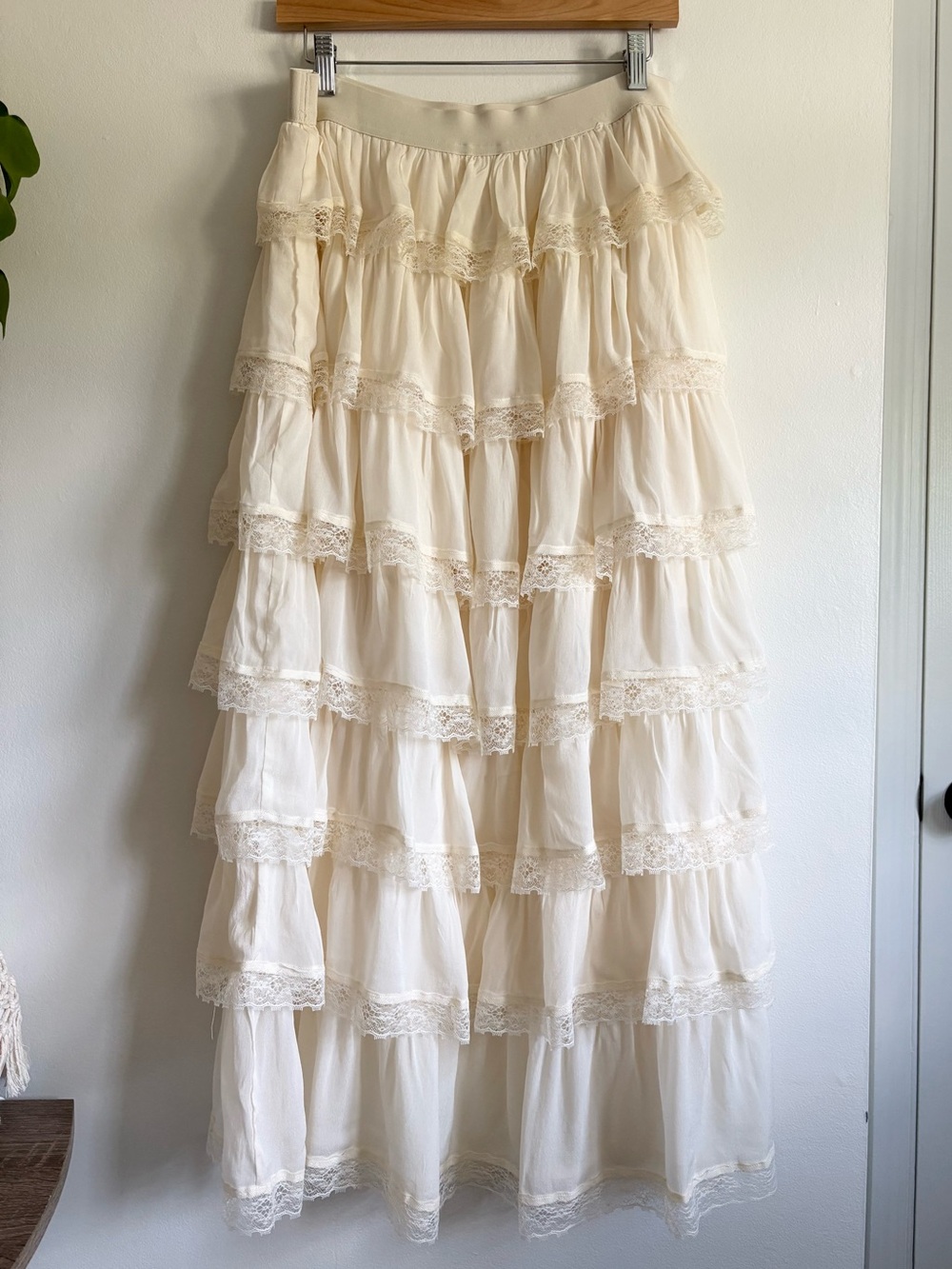 VRG GRL Tiered Lace Maxi Skirt in Cream